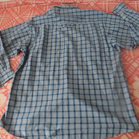 Willis & Geiger Shirt  M Blue white Plaid Long Sleeve Button Down Elbow Patch - Picture 3 of 5